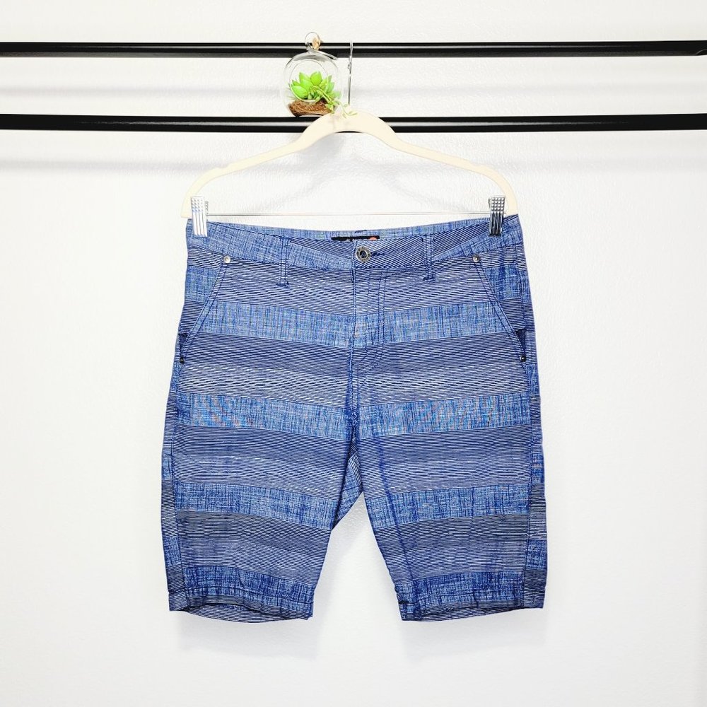 G By Guess Blue Two Tone Stripe Flap Pocket Shorts
